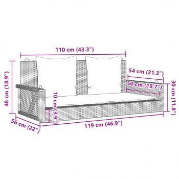 Hängebank mit Kissen Grau 119x56x48 cm Poly Rattan