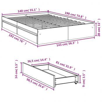 Bettgestell mit Schubladen Schwarz 140x190 cm Holzwerkstoff