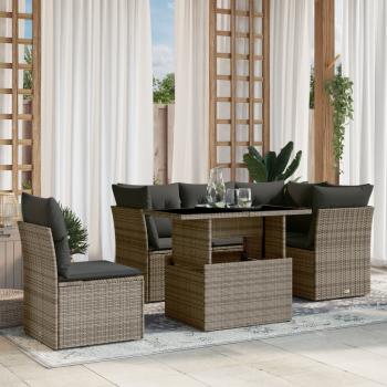 ARDEBO.de - 6-tlg. Garten-Sofagarnitur mit Kissen Grau Poly Rattan