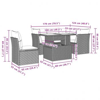 6-tlg. Garten-Sofagarnitur mit Kissen Grau Poly Rattan