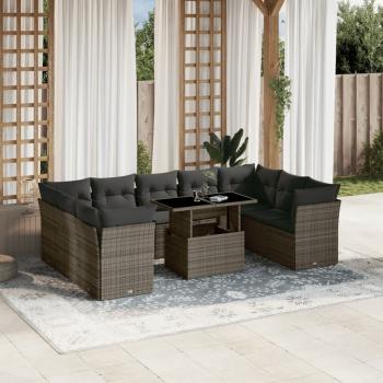 ARDEBO.de - 10-tlg. Garten-Sofagarnitur mit Kissen Grau Poly Rattan