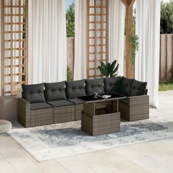 ARDEBO.de - 7-tlg. Garten-Sofagarnitur mit Kissen Grau Poly Rattan