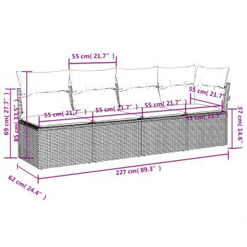 7-tlg. Garten-Sofagarnitur mit Kissen Grau Poly Rattan