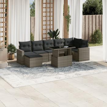 ARDEBO.de - 8-tlg. Garten-Sofagarnitur mit Kissen Grau Poly Rattan