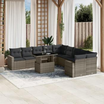 ARDEBO.de - 11-tlg. Garten-Sofagarnitur mit Kissen Grau Poly Rattan