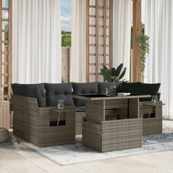 ARDEBO.de - 7-tlg. Garten-Sofagarnitur mit Kissen Grau Poly Rattan