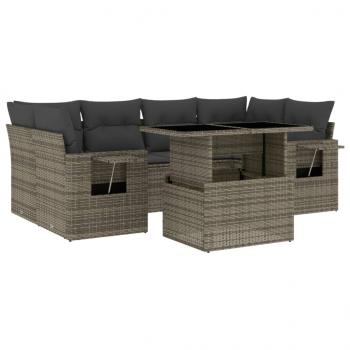 7-tlg. Garten-Sofagarnitur mit Kissen Grau Poly Rattan