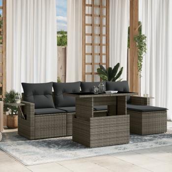 ARDEBO.de - 6-tlg. Garten-Sofagarnitur mit Kissen Grau Poly Rattan