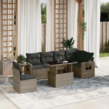 ARDEBO.de - 7-tlg. Garten-Sofagarnitur mit Kissen Grau Poly Rattan