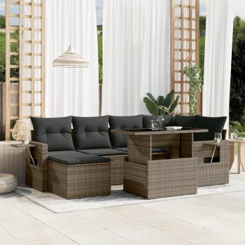 ARDEBO.de - 7-tlg. Garten-Sofagarnitur mit Kissen Grau Poly Rattan