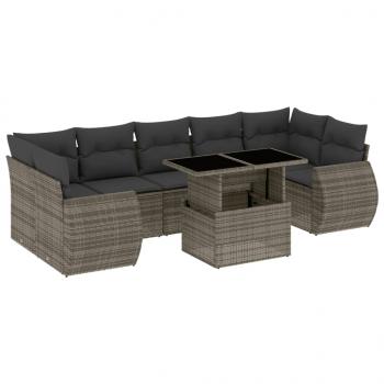 8-tlg. Garten-Sofagarnitur mit Kissen Grau Poly Rattan