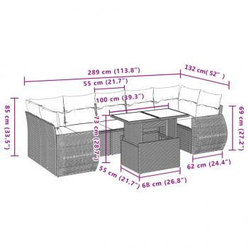 8-tlg. Garten-Sofagarnitur mit Kissen Grau Poly Rattan