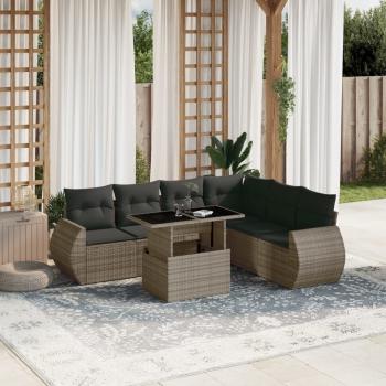 ARDEBO.de - 7-tlg. Garten-Sofagarnitur mit Kissen Grau Poly Rattan