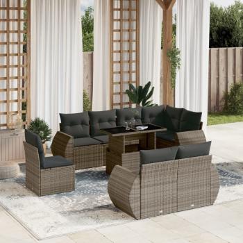 ARDEBO.de - 9-tlg. Garten-Sofagarnitur mit Kissen Grau Poly Rattan