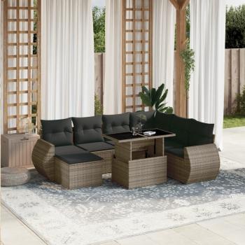 ARDEBO.de - 8-tlg. Garten-Sofagarnitur mit Kissen Grau Poly Rattan