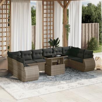 ARDEBO.de - 11-tlg. Garten-Sofagarnitur mit Kissen Grau Poly Rattan