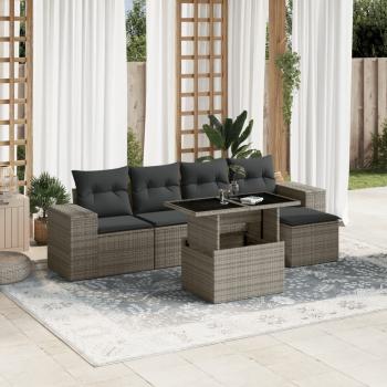 ARDEBO.de - 6-tlg. Garten-Sofagarnitur mit Kissen Grau Poly Rattan