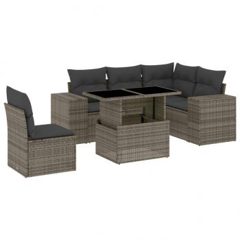 6-tlg. Garten-Sofagarnitur mit Kissen Grau Poly Rattan