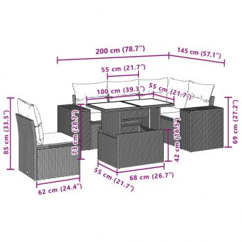 6-tlg. Garten-Sofagarnitur mit Kissen Grau Poly Rattan