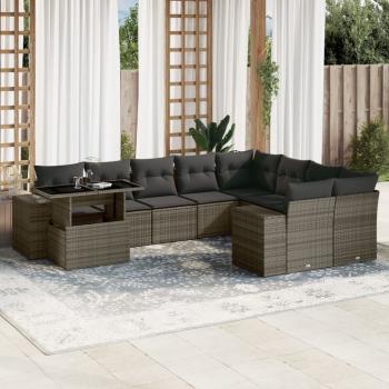 ARDEBO.de - 10-tlg. Garten-Sofagarnitur mit Kissen Grau Poly Rattan