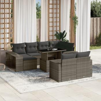 ARDEBO.de - 11-tlg. Garten-Sofagarnitur mit Kissen Grau Poly Rattan