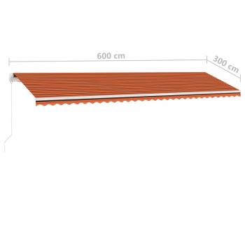 Markise Manuell Einziehbar mit LED 600x300 cm Orange Braun