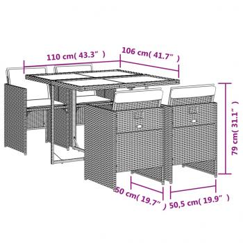 5-tlg. Garten-Essgruppe mit Kissen Braun Poly Rattan