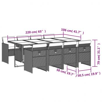 9-tlg. Garten-Essgruppe mit Kissen Schwarz Poly Rattan