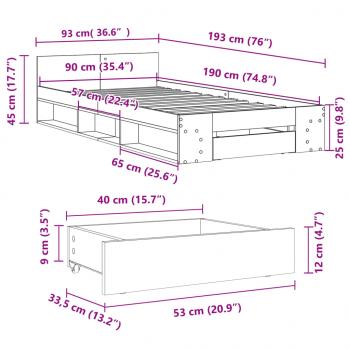 Bettgestell mit Schublade Braun Eiche 90x190 cm Holzwerkstoff