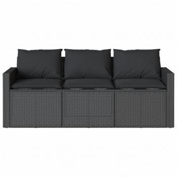 Gartensofa mit Kissen 3-Sitzer Schwarz Poly Rattan