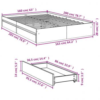 Bettgestell mit Schubladen Sonoma-Eiche 160x200cm Holzwerkstoff