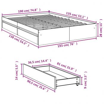 Bettgestell mit Schubladen Braun Eichen-Optik 135x190 cm