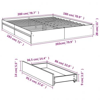 Bettgestell mit Schubladen Betongrau 180x200 cm Holzwerkstoff