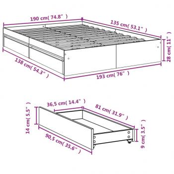 Bettgestell mit Schubladen Schwarz 135x190 cm Holzwerkstoff