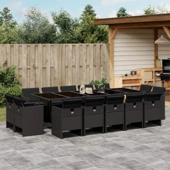 ARDEBO.de - 15-tlg. Garten-Essgruppe mit Kissen Schwarz Poly Rattan