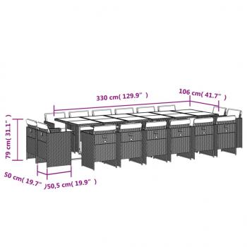 17-tlg. Garten-Essgruppe mit Kissen Braun Poly Rattan