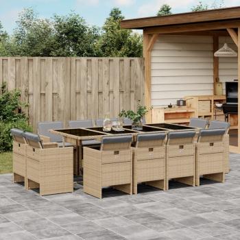 ARDEBO.de - 13-tlg. Garten-Essgruppe mit Kissen Beigemischung Poly Rattan