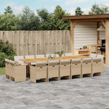 ARDEBO.de - 17-tlg. Garten-Essgruppe mit Kissen Beige Poly Rattan