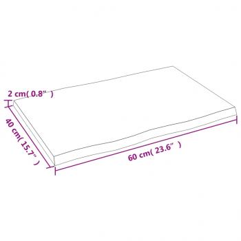 Tischplatte 60x40x2 cm Massivholz Eiche Unbehandelt Baumkante