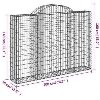 Gabionen mit Hochbogen 6 Stk. 200x30x140/160cm Verzinktes Eisen