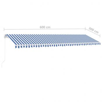 Markise Manuell Einziehbar mit LED 600x300 cm Blau Weiß