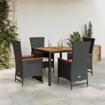 ARDEBO.de - 5-tlg. Garten-Essgruppe mit Kissen Schwarz Poly Rattan