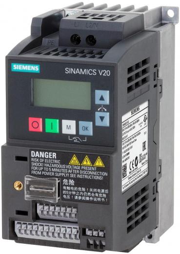 ARDEBO.de Siemens 6SL3210-5BB15-5BV1 SINAMICS V20 1AC 200-240V -10/+10% 47-63Hz Nennleistung 0,55kW mit 150 % Überlast für 60 Sek. integrierter Filter C1 I/O