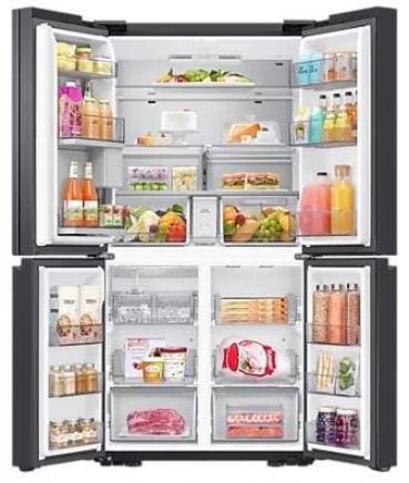 Samsung RF65DG960EB1EF Stand Side-by-Side Kombination 4-Türen French Door, 91,2 cm breit, 636 L, NoFrost+, WiFi, Beverage Center mit Dual Water Dispenser, Dual Ice Maker, Festwasseranschluss, Premium Black Steel