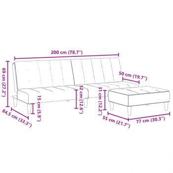 Schlafsofa 2-Sitzer mit Fußhocker Hellgrau Stoff