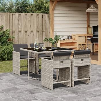 ARDEBO.de - 5-tlg. Garten-Essgruppe mit Kissen Hellgrau Poly Rattan