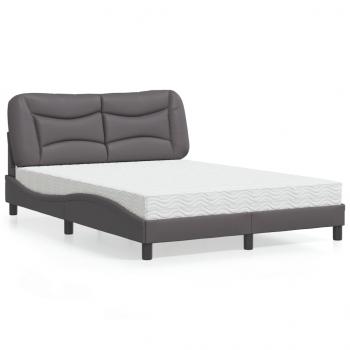 ARDEBO.de - Bett mit Matratze Grau 140x190 cm Kunstleder