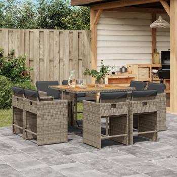 ARDEBO.de - 9-tlg. Garten-Essgruppe mit Kissen Grau Poly Rattan