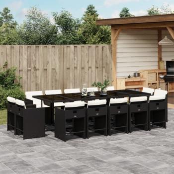 ARDEBO.de - 15-tlg. Garten-Essgruppe mit Kissen Schwarz Poly Rattan