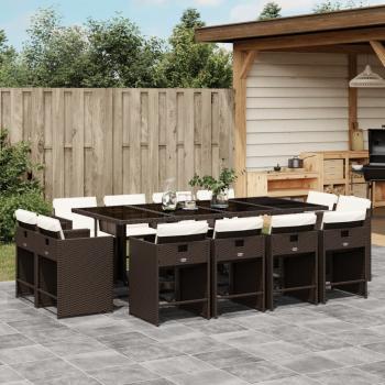 ARDEBO.de - 13-tlg. Garten-Essgruppe mit Kissen Braun Poly Rattan